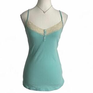 Cute Lace Henley Fitted Cami Top Size Medium Perfect Layering Tank Casual Wear